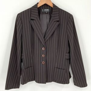 Larry Levine Classics Brown Pinstripe Button Front Blazer Jacket Women 14